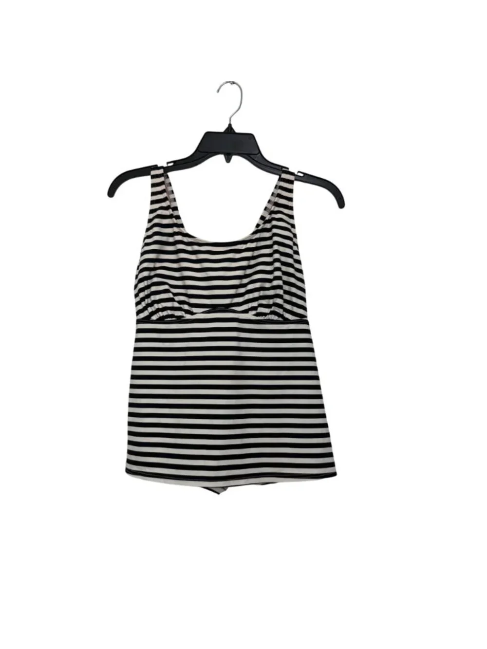 Lands End Women Black White Stripe Tankini Swim Top Size 16 Built-In Bra Support